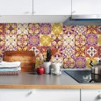 Ulticool Decoratie Sticker Tegels - Mandala Geel Oranje Paars Lila - 15x15 cm - 15 stuks Zelfklevende Plakfolie Tegelstickers - Achterwand voor de Muur Badkamer - Keukenwand Keuken - Plaktegels Zelfklevend - Sticktiles