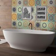 Ulticool Decoratie Sticker Tegels - Mandala Zon Bloem Oranje Groen Blauw  - 15x15 cm - 15 stuks Zelfklevende Plakfolie Tegelstickers - Achterwand voor de Muur Badkamer - Keukenwand Keuken - Plaktegels Zelfklevend - Sticktiles