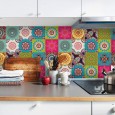 Ulticool Decoratie Sticker Tegels - Mandala Groen Beige Blauw lichtgroen Roze - 15x15 cm - 15 stuks Zelfklevende Plakfolie Tegelstickers - Achterwand voor de Muur Badkamer - Keukenwand Keuken - Plaktegels Zelfklevend - Sticktiles