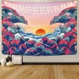 Ulticool - Natuur Golven Zon Zee - Wandkleed - 200x150 cm - Groot wandtapijt - Poster - Roze