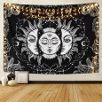 Ulticool - Zon Maan Zodiac Tarot Natuur Bohemian - Wandkleed - 200x150 cm - Groot wandtapijt - Poster - Zwart/Wit