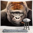 Ulticool - Gorilla Sigaar Aap Zwart Wit Bruin - Wandkleed - 200x150 cm - Groot wandtapijt - Poster