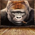 Ulticool - Gorilla Sigaar Aap Zwart Wit Bruin - Wandkleed - 200x150 cm - Groot wandtapijt - Poster