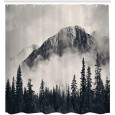 Ulticool Douchegordijn - Bergen Natuur Mistig Bos  - 180 x 200 cm - met 12 ringen - Zwart Wit 