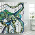 Ulticool Douchegordijn - Octopus Inktvis Zee Natuur - 180 x 200 cm - met 12 ringen - Groen