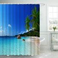 Ulticool Douchegordijn - Strand Natuur Zee Eiland Palmboom - 180 x 200 cm - met 12 ringen - Blauw