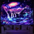 Ulticool - Ufo Waterval Maan Natuur - Glow in the Dark - Blacklight Party Wandkleed Achtergronddoek - 200x150 cm - Backdrop UV Lamp Reactive - Groot wandtapijt - Poster - Neon Verlichting 