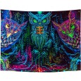 Ulticool - Uil Roofvogel Boho Bohemian - Glow in the Dark - Blacklight Party Wandkleed Achtergronddoek - 200x150 cm - Backdrop UV Lamp Reactive - Groot wandtapijt - Poster - Fluoriserende Neon Verlichting 