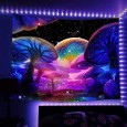 Ulticool - Paddenstoelen Natuur - Glow in the Dark - Blacklight Party Wandkleed Achtergronddoek - 200x150 cm - Backdrop UV Lamp Reactive - Groot wandtapijt - Poster - Fluoriserende Neon Verlichting 