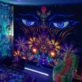 Ulticool - Ogen Bloemen Meditatie - Glow in the Dark - Blacklight Party Wandkleed Achtergronddoek - 200x150 cm - Backdrop UV Lamp Reactive - Groot wandtapijt - Poster - Neon Verlichting 