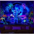 Ulticool - Astronaut Kwallen Jellyfish - Glow in the Dark - Blacklight Party Wandkleed Achtergronddoek - 200x150 cm - Backdrop UV Lamp Reactive - Groot wandtapijt - Poster - Neon Verlichting 