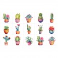 Ulticool Decoratie Sticker Tegels - Cactus Plant in Pot - 15x15 cm - 15 stuks Plakfolie Tegelstickers Muurstickers - Plaktegels Zelfklevend - Sticktiles - Badkamer - Keuken 