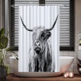 Ulticool Douchegordijn - Schotse Hooglander Zwart Wit - 120 x 180 cm - met 8 ringen 