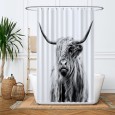 Ulticool Douchegordijn - Schotse Hooglander Zwart Wit - 120 x 180 cm - met 8 ringen 