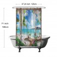 Ulticool Douchegordijn - Doorkijk Strand Zee Natuur - 120 x 180 cm - met 8 ringen - Blauw Wit Groen 