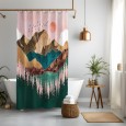 Ulticool Douchegordijn - Natuur Zon Bergen Bohemian - 120 x 180 cm - met 8 ringen - Bruin Roze Groen