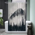 Ulticool Douchegordijn - Bergen Natuur Mistig Bos  - 120 x 180 cm - met 8 ringen - Zwart Wit 
