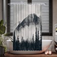 Ulticool Douchegordijn - Bergen Natuur Mistig Bos  - 120 x 180 cm - met 8 ringen - Zwart Wit 